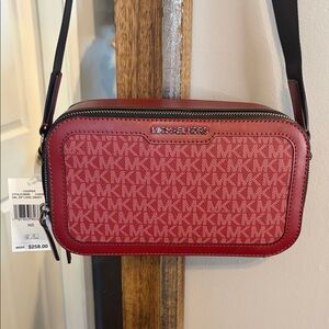 Michael Kors Cooper Double Zip Crossbody Cherry MK Logo NWT